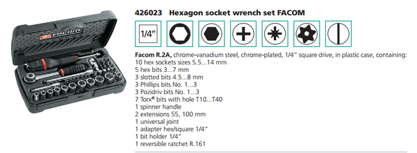 R.2A- Bộ vặn vít đa năng gồm 38 chi tiết FACOM- 426023.0100