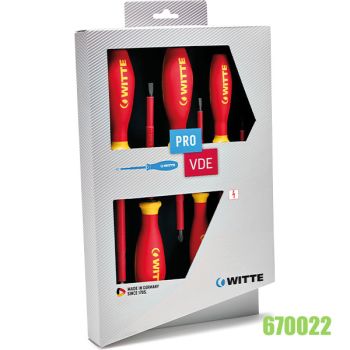 670022 Bộ tua vít 6 cây cách điện dẹt và bake dòng Pro VDE Witte