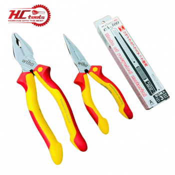 Combo001 Kìm Wiha và Dao rọc giấy NT Cutter (Bằng 20cm 26711, Nhọn 16cm 26720, Rọc giấy ea-300)